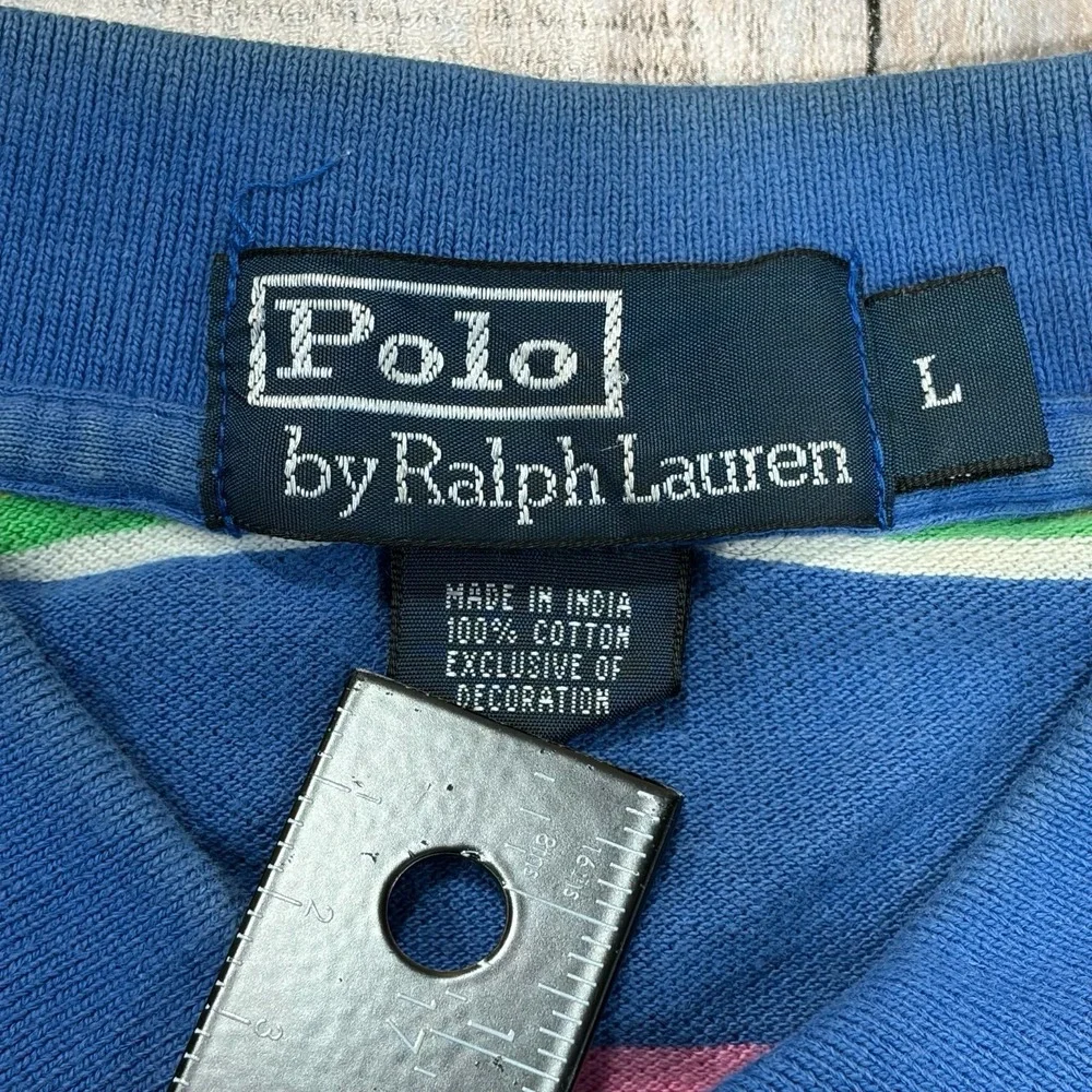 VTG Polo Ralph Lauren Polo Shirt Mens Large Multicolor Striped Preppy Y2K 90s